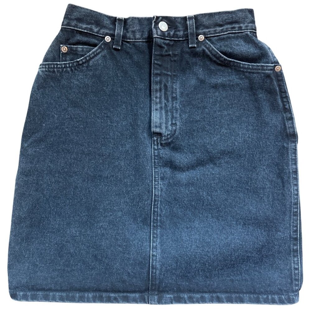 Vintage Lee Black Denim Skirt Size 9 High-Waist Straight Fit 100% Cotton Made In